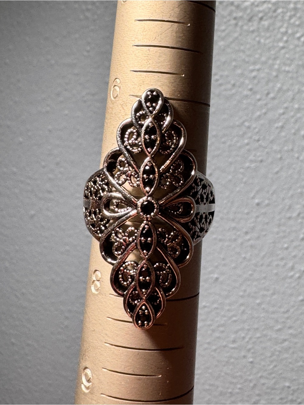 Intricate Filigree Marcasite-Style Oval Statement Ring - Rose Gold Tone